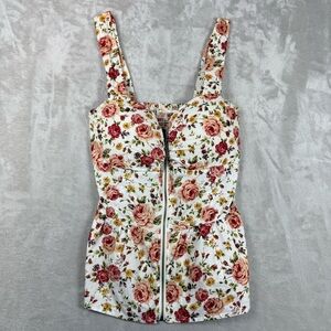 Poetry Cream Floral Corset Top Peplum Cottagecore Bustier Zip Front Size L
